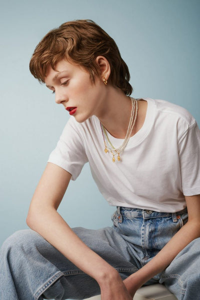 Mini Eye Tag Strawberry Pearl Necklace