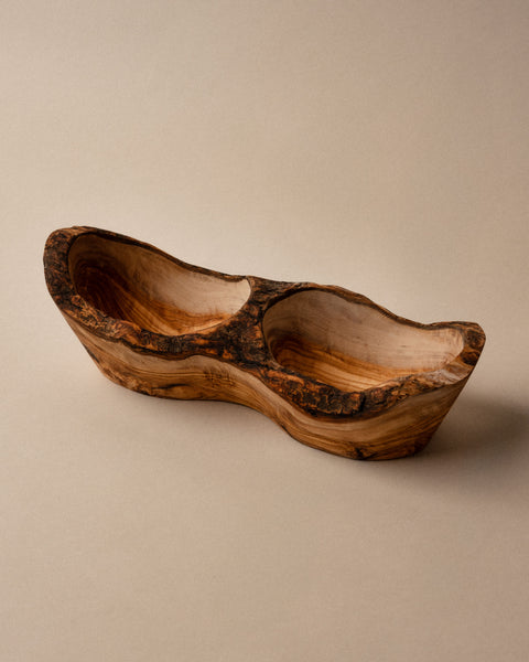 Olive wood serving plate 2 seats