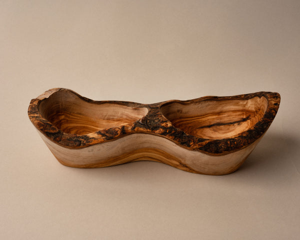 Olive wood serving plate 2 seats