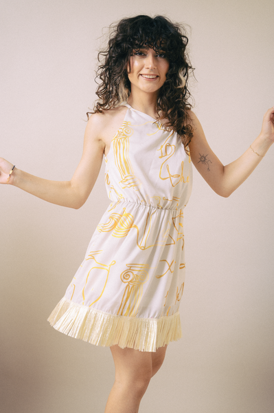 Potnia Mini Dress | Off White - Gold Kion Print