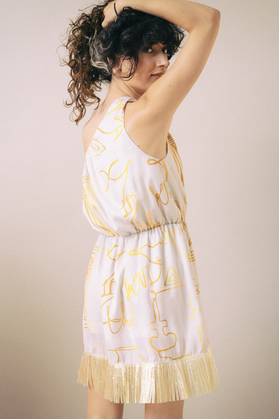 Potnia Mini Dress | Off White - Gold Kion Print