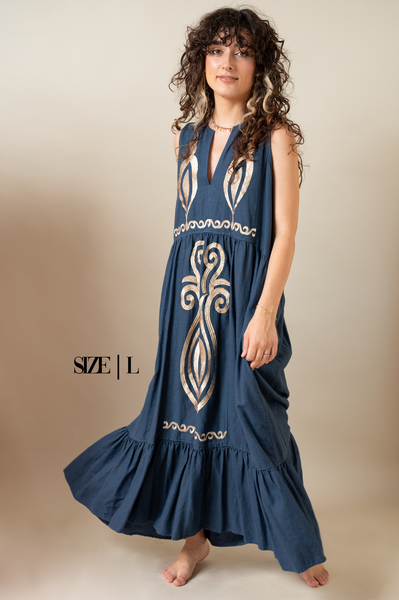 Embroidered Maxi Dress / Blue