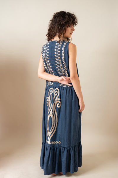 Embroidered Maxi Dress / Blue