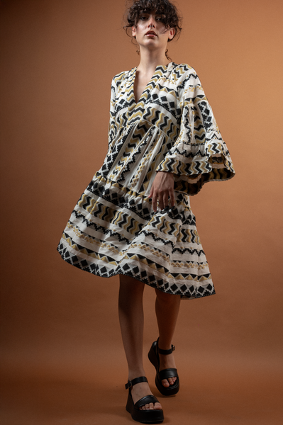 Embroidered Dress Black & White