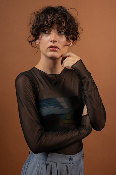 Dome Seamless Tulle Top Black with Hands Print