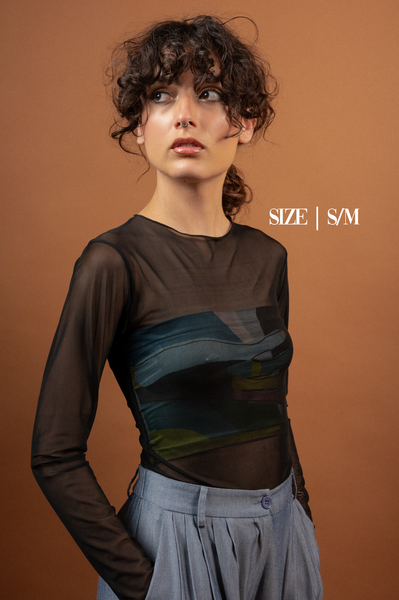 Dome Seamless Tulle Top Black with Hands Print