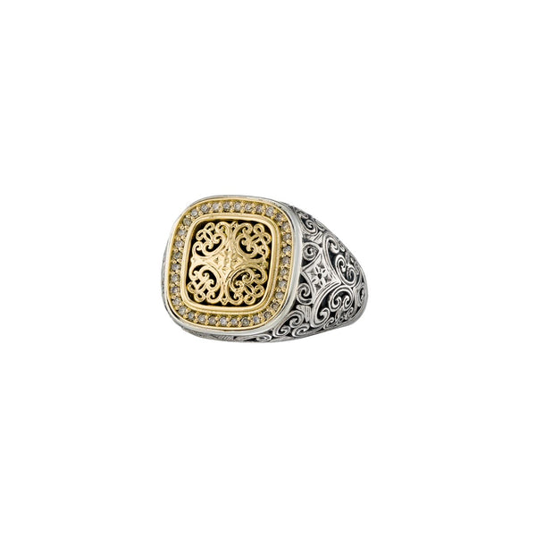 Kosmos Square Ring in 18K Gold and Sterling Silver with Brown Diamonds