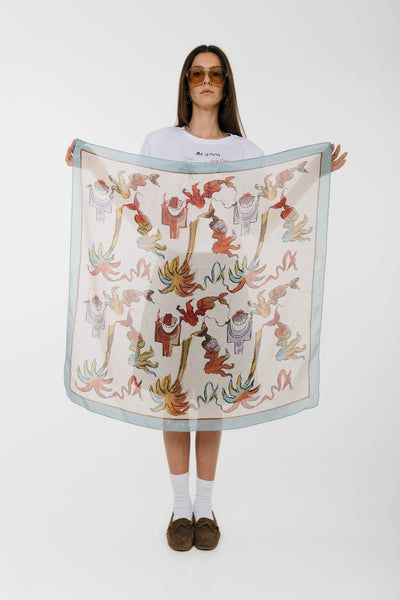 Historia Silk Scarf Painted Palmart Ecru Elements