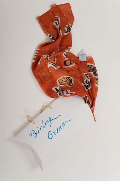 Historia Silk Scarf Painted Canelle Elements