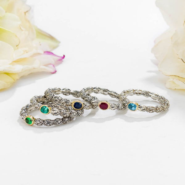 Eden’s Garden Band Ring in Sterling silver with Gold K18 and Oval Gemstone