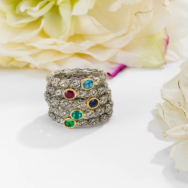 Eden’s Garden Band Ring in Sterling silver with Gold K18 and Oval Gemstone