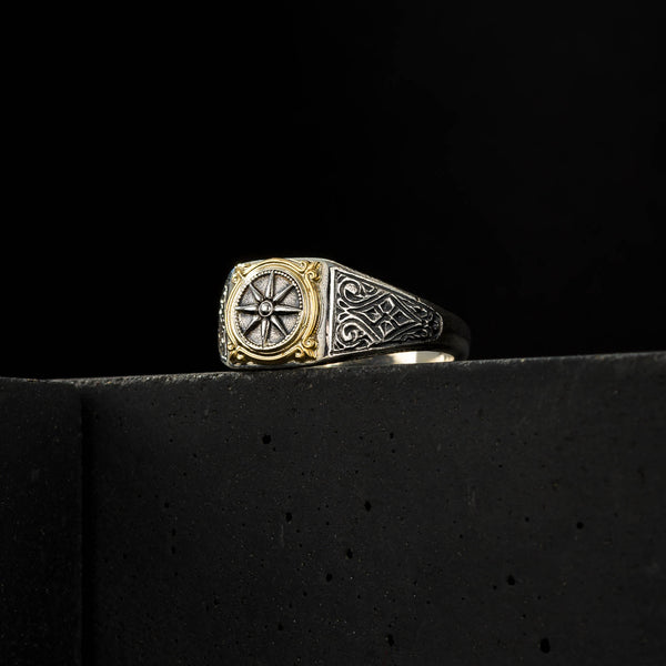 Vergina Square Ring in 18K Gold and Sterling Silver