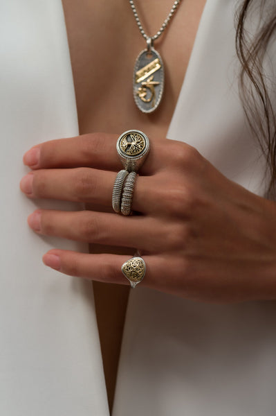 Mediterranean Triangle Pinky Ring in 18K Gold and Sterling Silver