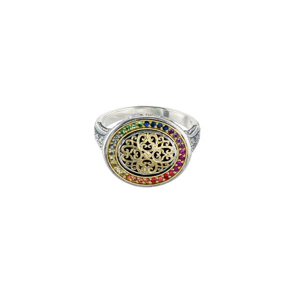 Kosmos Oval Ring with Rainbow Gemstones in 18K Gold and Sterling Silver