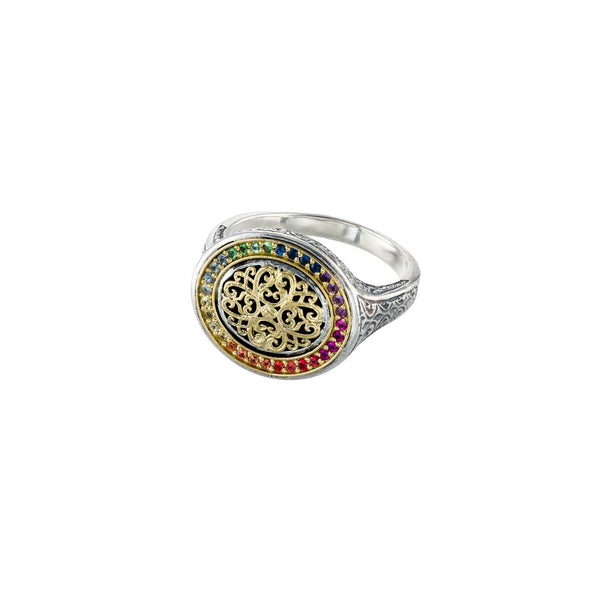 Kosmos Oval Ring with Rainbow Gemstones in 18K Gold and Sterling Silver