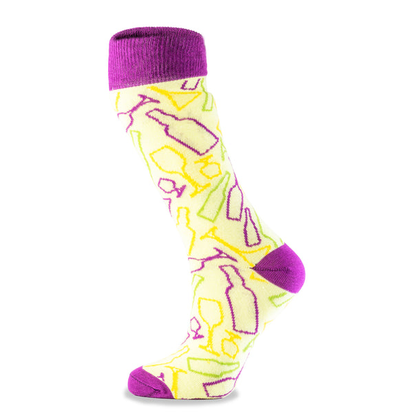 Sommelier Socks | Yellow - Bottles & Glasses
