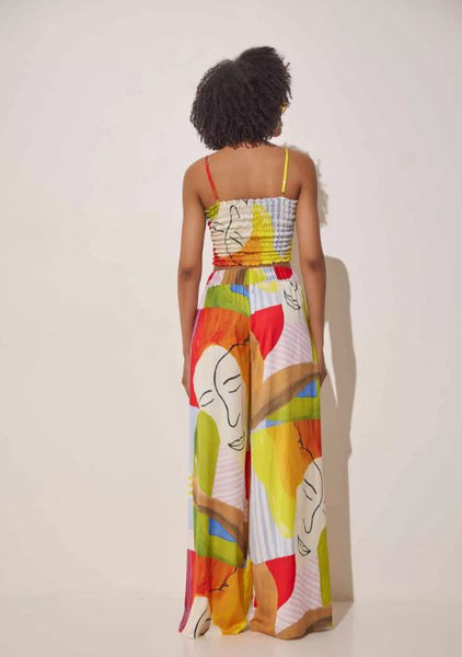 Rhea Printed Satin Wide Loose Pants