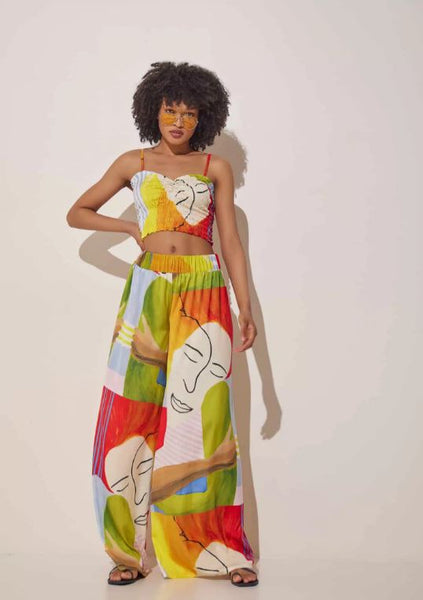 Rhea Printed Satin Wide Loose Pants