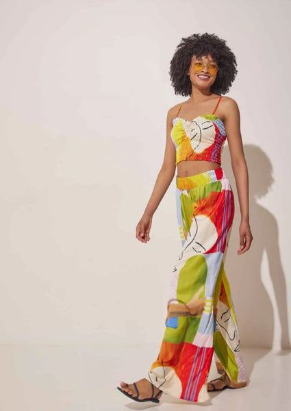 Rhea Printed Satin Wide Loose Pants