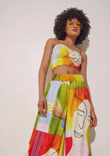 Rhea Printed Satin Wide Loose Pants