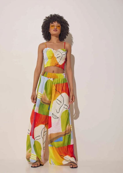 Rhea Printed Satin Wide Loose Pants