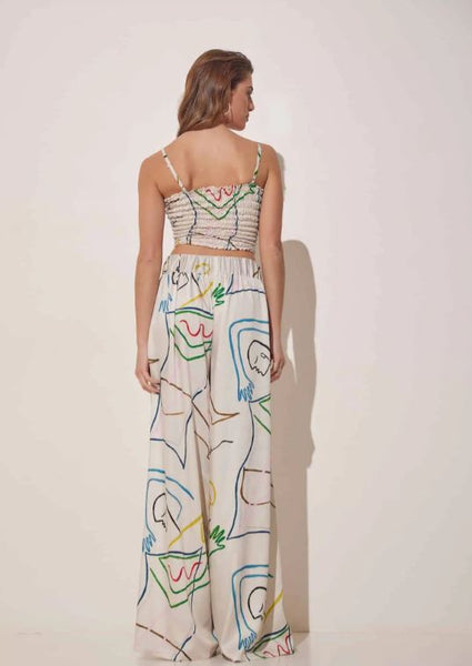 Rhea Printed Satin Wide Loose Pants