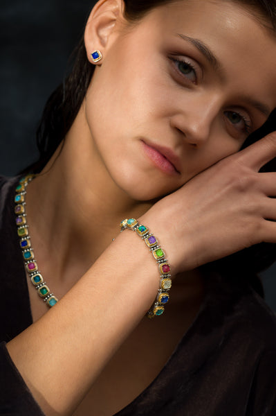 Iris Bracelet with Multi Color Square Stones
