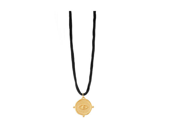 Small Round Eye Talisman Necklace In Silk Cords