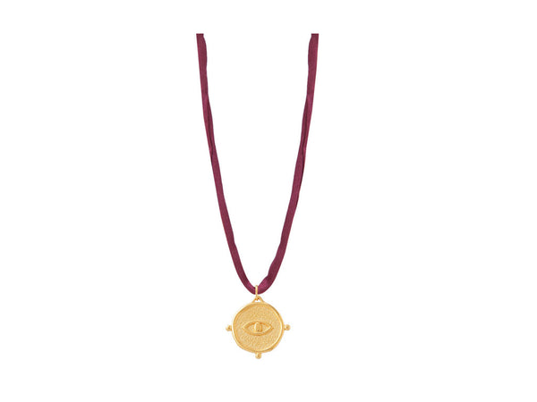 Small Round Eye Talisman Necklace In Silk Cords