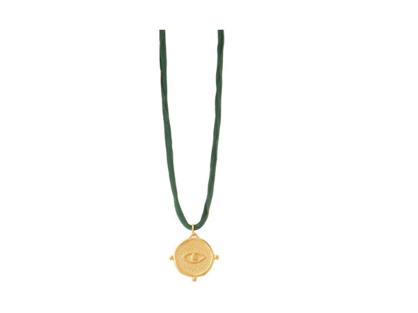 Small Round Eye Talisman Necklace In Silk Cords