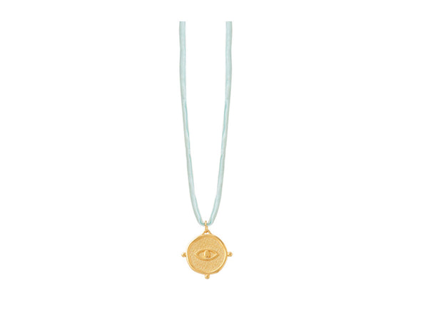 Small Round Eye Talisman Necklace In Silk Cords