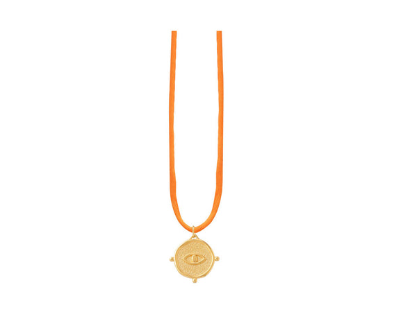 Small Round Eye Talisman Necklace In Silk Cords