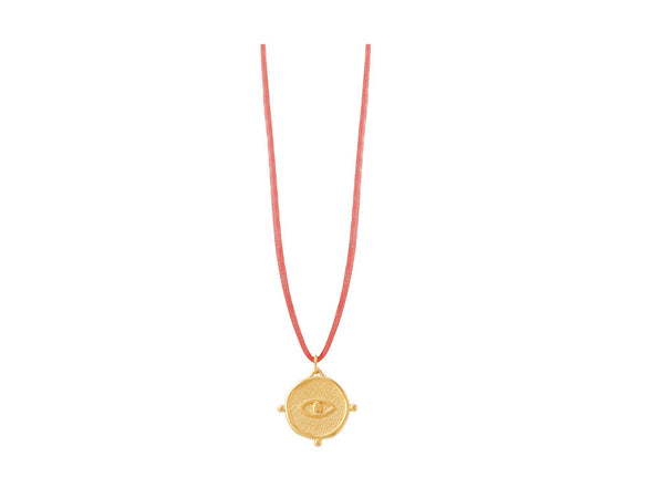 Small Round Eye Talisman Necklace In Silk Cords