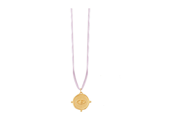 Small Round Eye Talisman Necklace In Silk Cords