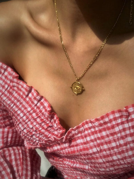 Big Eye Talisman Figaro Chain Necklace